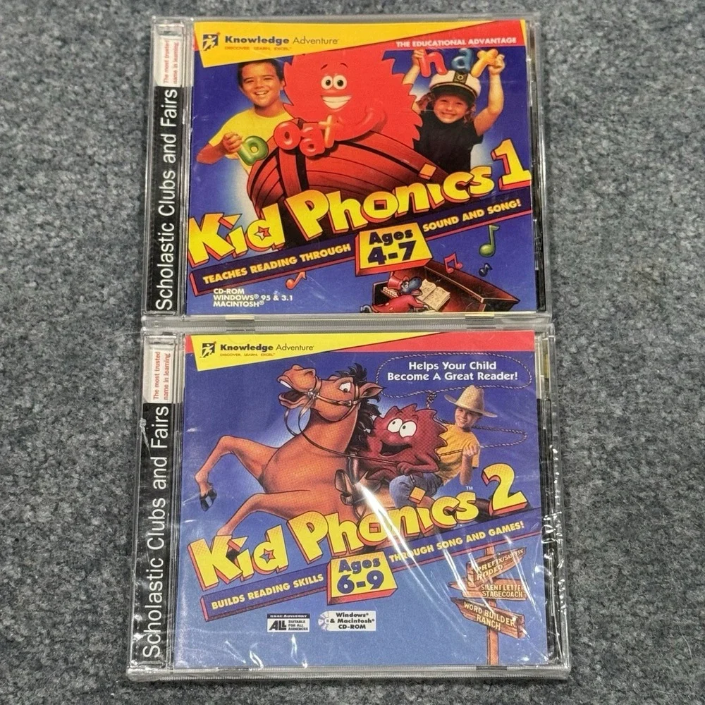 Kid Phonics 1 & 2 CD-ROM Davidson Ages 6-9 Reading Skills Educational Game Songs